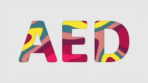 Multi-colored inscription ISO code currency AED with colored spots floating Stock Footage 238427094