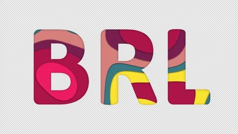 Multi-colored inscription ISO code currency BRL with colored spots floating Stock Footage 238427538