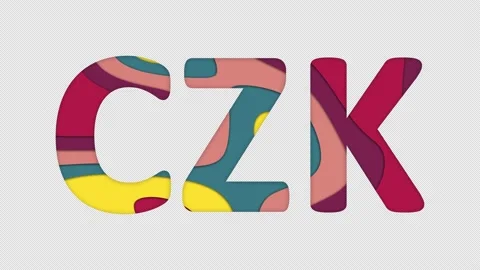 Multi-colored inscription ISO code currency CZK with colored spots floating Stock Footage 238523460