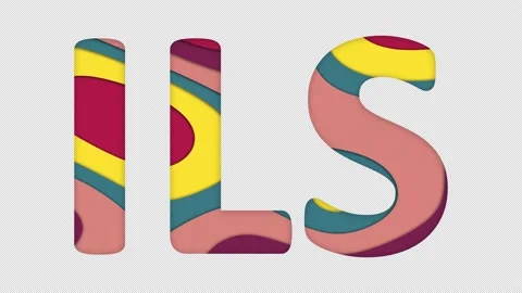 Multi-colored inscription ISO code currency ILS with colored spots floating Stock Footage 238524514