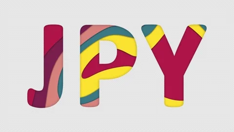 Multi-colored inscription ISO code currency JPY with colored spots floating Stock Footage 238525018