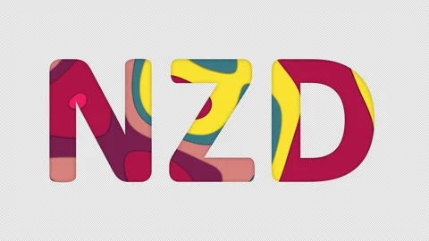 Multi-colored inscription ISO code currency NZD with colored spots floating Stock Footage 238525870