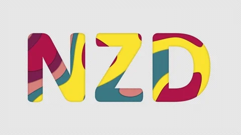 Multi-colored inscription ISO code currency NZD with colored spots floating Video stock 238525890