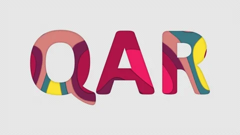 Multi-colored inscription ISO code currency QAR with colored spots floating Stock Footage 238630253