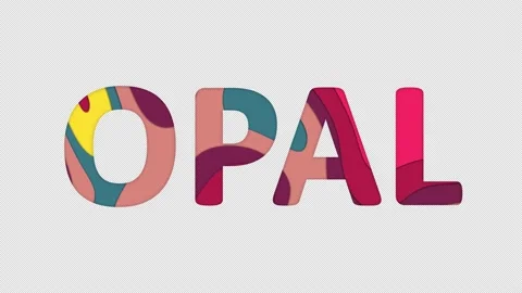 Multi-colored inscription Name of Gemstone OPAL with colored spots floating Stock Footage 235505109