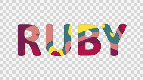 Multi-colored inscription Name of Gemstone RUBY with colored spots floating Stock Footage 235505548