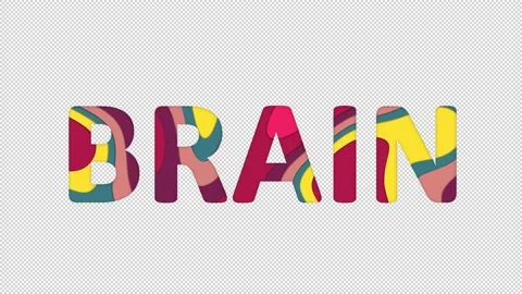 Multi-colored inscription text BRAIN with colored spots floating inside. In-Out Video stock 234385136