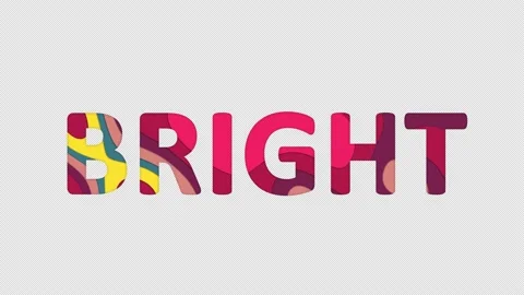 Multi-colored inscription text BRIGHT with colored spots floating inside. In-Out Stock Footage 234103652