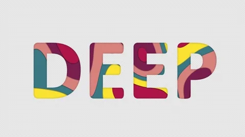 Multi-colored inscription text DEEP with colored spots floating inside. Looped Stock Footage 234034437