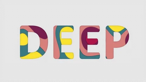 Multi-colored inscription text DEEP with colored spots floating inside. In-Out Video stock 234034438