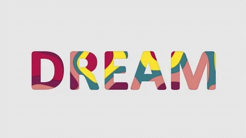 Multi-colored inscription text DREAM with colored spots floating inside. In-Out Video stock 234034545