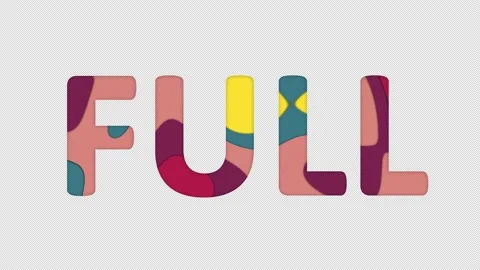 Multi-colored inscription text FULL with colored spots floating inside. In-Out Video stock 234034635