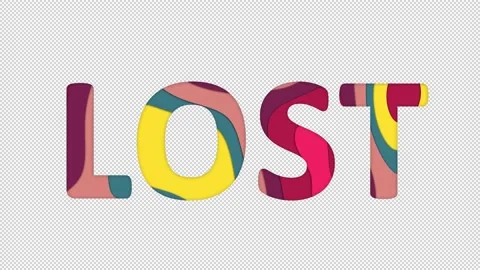 Multi-colored inscription text LOST with colored spots floating inside. In-Out Video stock 234034880
