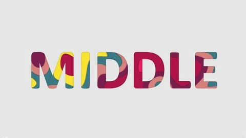 Multi-colored inscription text MIDDLE with colored spots floating inside. Looped Stock Footage 234104357