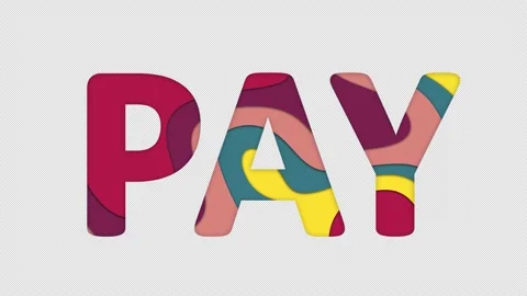 Multi-colored inscription text PAY with colored spots floating inside. Looped Stock Footage 234188634