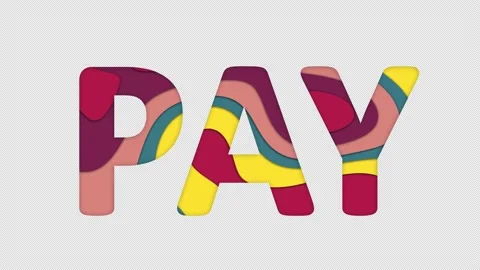 Multi-colored inscription text PAY with colored spots floating inside. In-Out Stock Footage 234188680