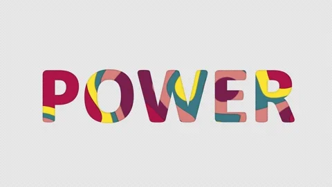 Multi-colored inscription text POWER with colored spots floating inside. Looped Stock Footage 234034966