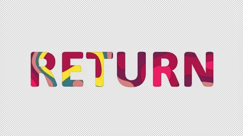 Multi-colored inscription text RETURN with colored spots floating inside. In-Out Stock Footage 234035143