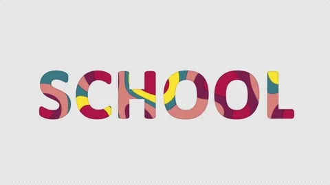 Multi-colored inscription text SCHOOL with colored spots floating inside. In-Out Video stock 234035221
