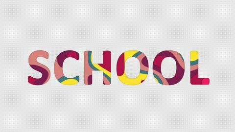 Multi-colored inscription text SCHOOL with colored spots floating inside. Looped Stock Footage 234035240