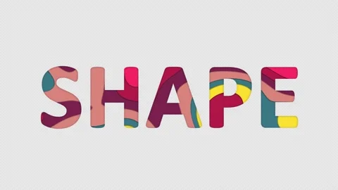 Multi-colored inscription text SHAPE with colored spots floating inside. Looped Stock Footage 234189442