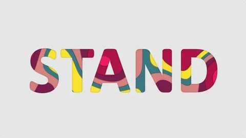 Multi-colored inscription text STAND with colored spots floating inside. In-Out Stock Footage 234035508