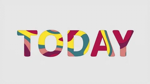 Multi-colored inscription text TODAY with colored spots floating inside. In-Out Video stock 234189803