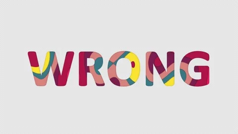 Multi-colored inscription text WRONG with colored spots floating inside. Looped Stock Footage 234036051