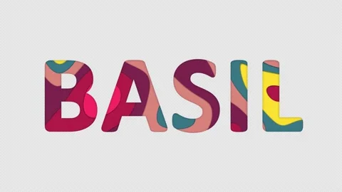 Multi-colored inscription vegetable BASIL with colored spots floating inside. Stock Footage 237609946