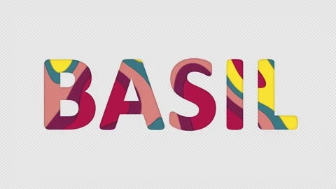 Multi-colored inscription vegetable BASIL with colored spots floating inside. Stock Footage 237610039
