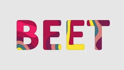 Multi-colored inscription vegetable BEET with colored spots floating inside. Stock Footage 237610124