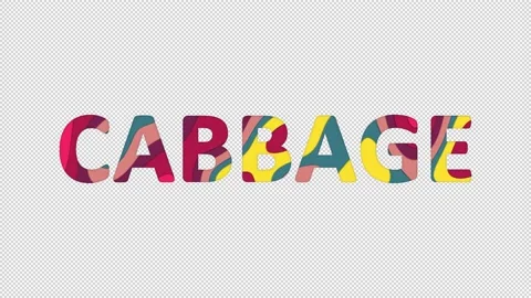 Multi-colored inscription vegetable CABBAGE with colored spots floating inside. Stock Footage 237610162