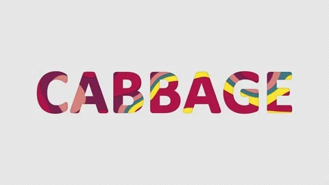 Multi-colored inscription vegetable CABBAGE with colored spots floating inside. Stock Footage 237610190