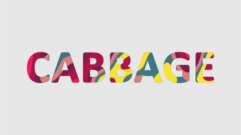 Multi-colored inscription vegetable CABBAGE with colored spots floating inside. Stock Footage 237610207