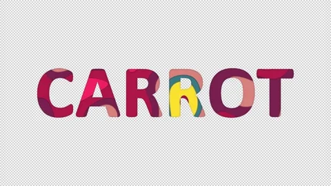 Multi-colored inscription vegetable CARROT with colored spots floating inside. Stock Footage 237610232