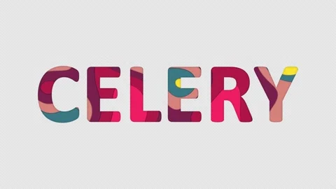 Multi-colored inscription vegetable CELERY with colored spots floating inside. Stock Footage 237610304