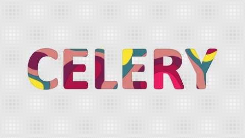 Multi-colored inscription vegetable CELERY with colored spots floating inside. Stock Footage 237610309