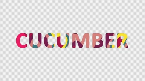 Multi-colored inscription vegetable CUCUMBER with colored spots floating inside. Stock Footage 237610341