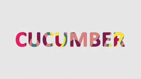 Multi-colored inscription vegetable CUCUMBER with colored spots floating inside. Stock Footage 237610390