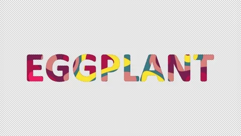 Multi-colored inscription vegetable EGGPLANT with colored spots floating inside. Stock Footage 237610487