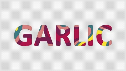 Multi-colored inscription vegetable GARLIC with colored spots floating inside. Stock Footage 237610538