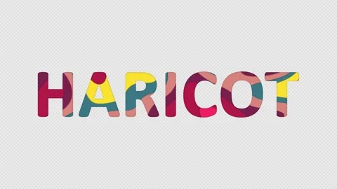 Multi-colored inscription vegetable HARICOT with colored spots floating inside. Stock Footage 237610622