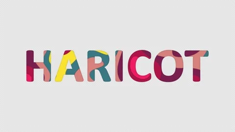 Multi-colored inscription vegetable HARICOT with colored spots floating inside. Stock Footage 237610623