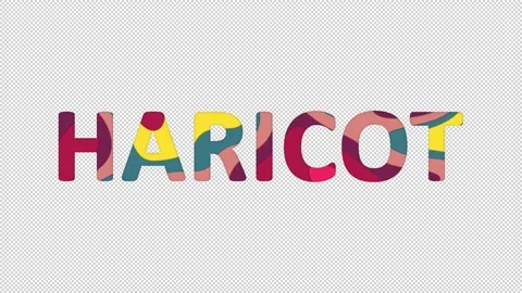 Multi-colored inscription vegetable HARICOT with colored spots floating inside. Stock Footage 237610668