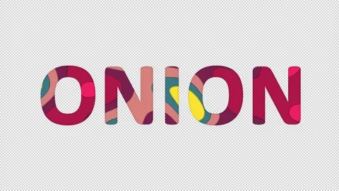 Multi-colored inscription vegetable ONION with colored spots floating inside. Stock Footage 237610746