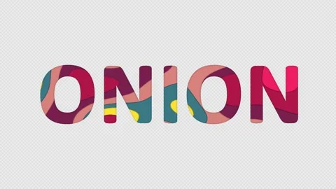 Multi-colored inscription vegetable ONION with colored spots floating inside. Stock Footage 237610793