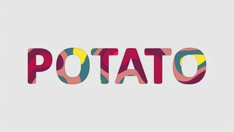 Multi-colored inscription vegetable POTATO with colored spots floating inside. Stock Footage 237611485