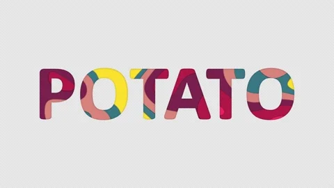Multi-colored inscription vegetable POTATO with colored spots floating inside. Stock Footage 237611518