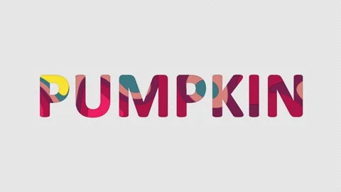 Multi-colored inscription vegetable PUMPKIN with colored spots floating inside. Stock Footage 237611584