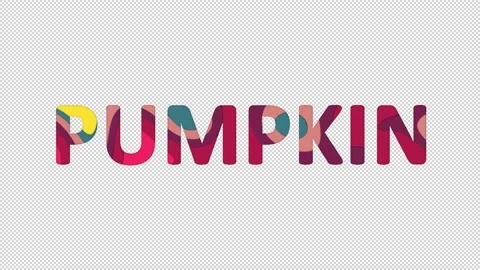 Multi-colored inscription vegetable PUMPKIN with colored spots floating inside. Stock Footage 237611663